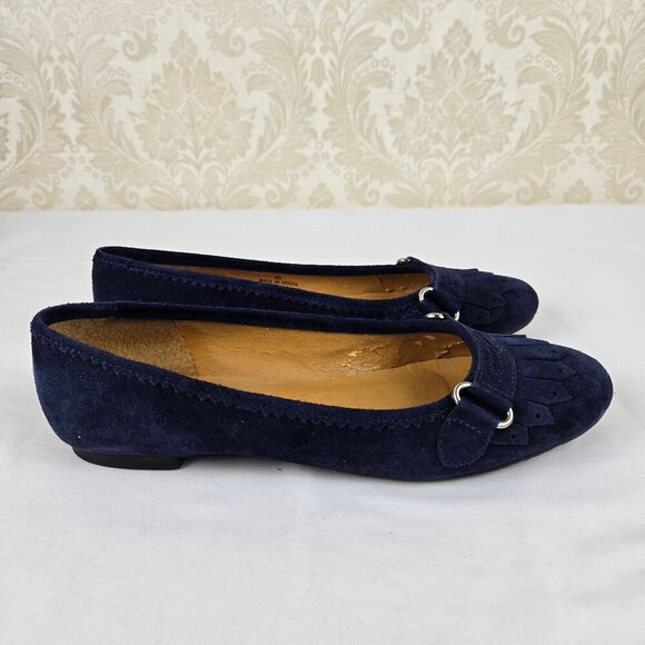 Talbots Size 8M Slate Blue Marcia2 Leather Flats Tassel Front Almond Toe - Picture 6 of 16